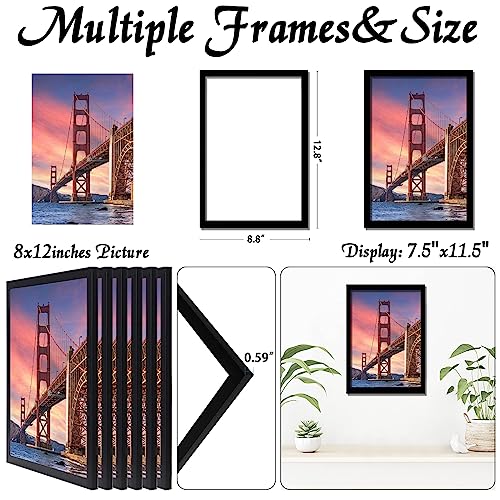 ijuerybai 6 Sets 8x12 Picture Frame, Frames for 8 x 12 Canvas Collage Photo Poster Certificate Wall Gallery, High Transparent Horizontal Vertical Black 8 by 12 Inches