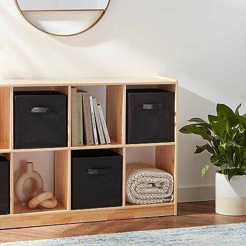 Amazon Basics Collapsible Fabric Storage Cubes Organizer with Handles, 10.5"x10.5"x11", Black - Pack of 6