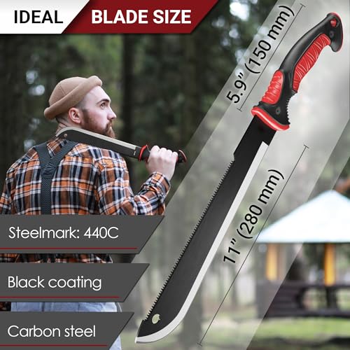 Machete with Saw - 17” Heavy Duty Tool & Sheath - Ergonomic No-Slip Handle - Survival Knife with Serrated Blade - Machetes for Bushcraft Outdoor Hunting Garden Cutting Trees and Yard Work 111084