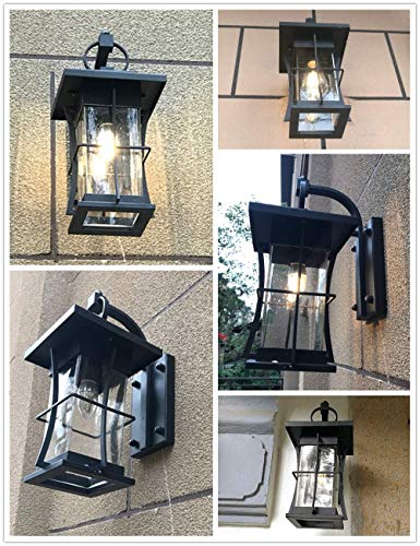 EERU Outdoor Wall Sconces Light Fixtures Exterior Wall Lantern Outside House Lamps Waterproof Black Metal with Clear Seeded Glass, Perfect for Exterior Porch Patio House