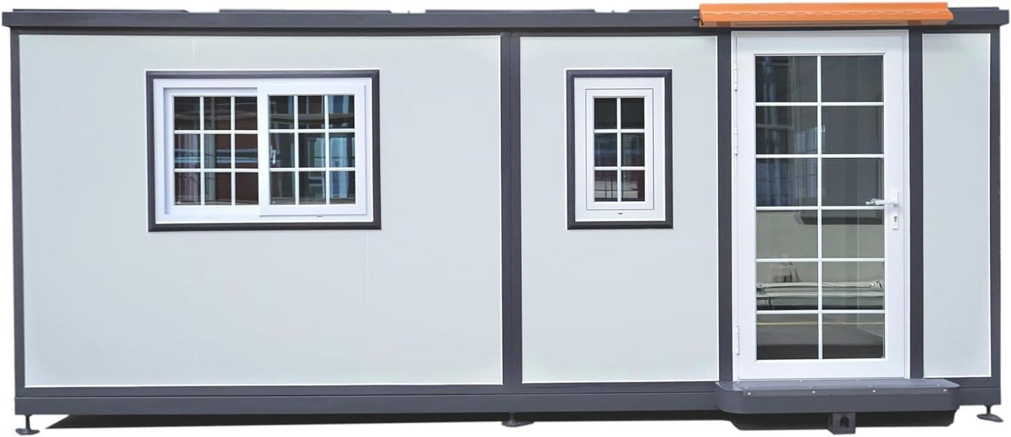 19x20ft Modern Comfort Portable Tiny Home Spacious Living, Steel Frame, Expandable Design, Secure Prefab House for Office, Hotel, or Cozy Living (19x20ft(with Restroom))