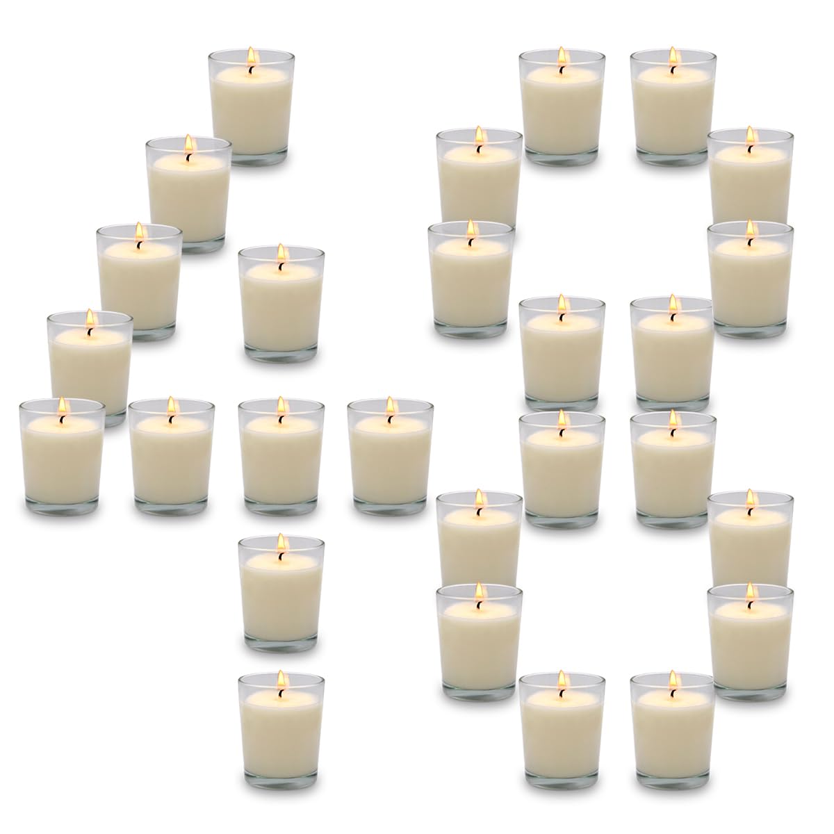 Set of 48 White Votive Candles for Home Décor Weddings Holidays Party and DIY, Unscented Soy Wax Candle Filled in Clear Glass