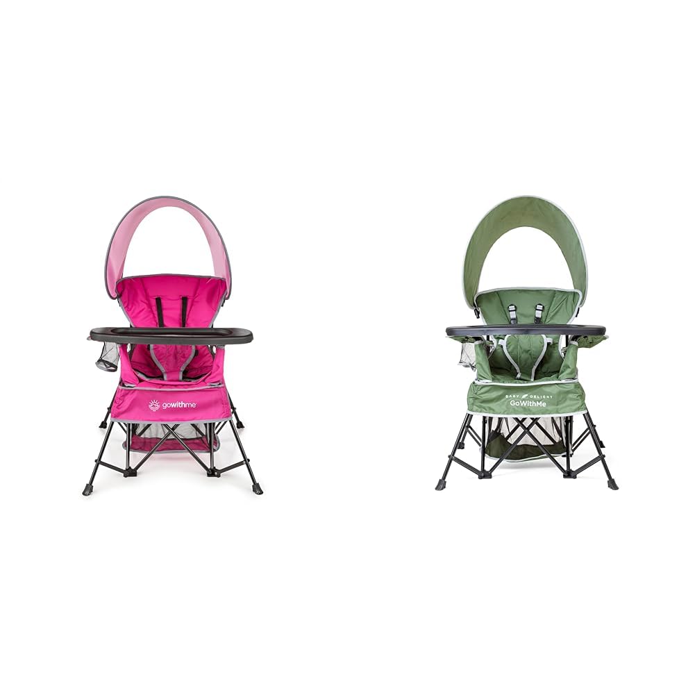 Baby Delight Go with Me Venture Portable Chair Bundle with Canopy, Snack Tray | for Indoor & Outdoor Use | Adjustable Pink & Green Styles | Fits Children up to 8 Years Old