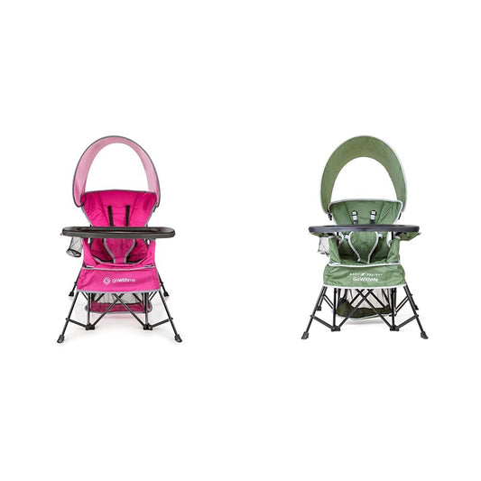 Baby Delight Go with Me Venture Portable Chair Bundle with Canopy, Snack Tray | for Indoor & Outdoor Use | Adjustable Pink & Green Styles | Fits Children up to 8 Years Old