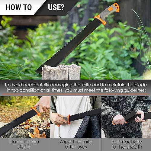 Machete with Saw - 25” Heavy Duty Tool & Sheath - Ergonomic No-Slip Handle - Survival Knife with Serrated Blade - Machetes for Bushcraft Outdoor Hunting Garden Cutting Trees and Yard Work 13153