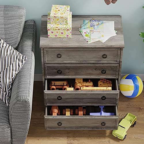 Modern 4 Drawer Dresser, Dressers for Bedroom, Tall Chest of Drawers Closet Organizers and Storage for Clothes - Easy Pull Handle, Textured Borders Drawers for Living Room, Hallway, Gray