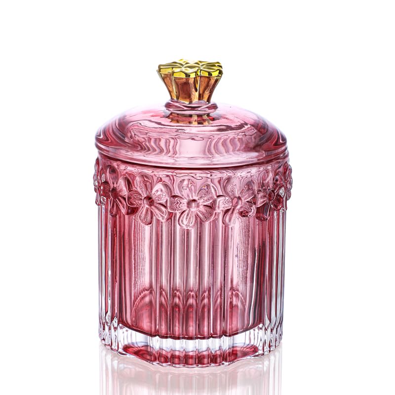 KANPURA Decorative Glass Jars with Lids,Crystal Apothecary Jars,Crystal Candy Jar,Glass Storage Bathroom Pink Jar Wedding Decor Gift for Women Mother,Wife