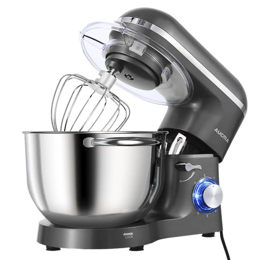 Aucma Stand Mixer,6.5-QT 660W 6-Speed Tilt-Head Food Mixer, Kitchen Electric Mixer with Dough Hook, Wire Whip & Beater (6.5QT, Gray)