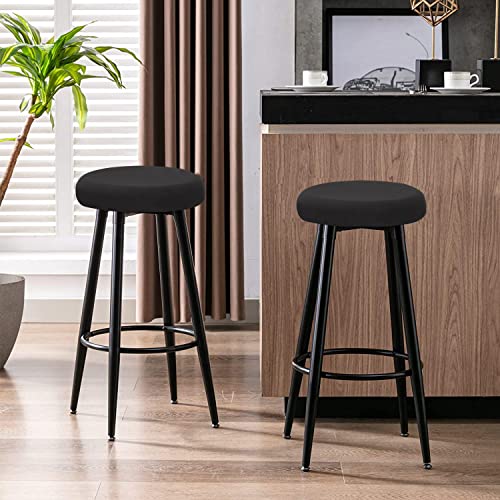 Deisy Dee 4PCS Round Bar Stool Seat Covers Stretch Round Chair Covers for 13-16 Inch Stool Chair (Black)