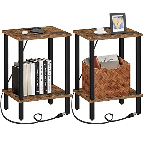 TUTOTAK End Table with Charging Station, Side Table with USB Ports and Outlets, Nightstand, 2-Tier Storage Shelf, Sofa Table for Small Space, 1 Package（2PCS） TB01BB041