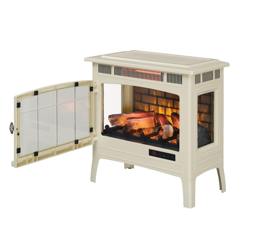 duraflame Freestanding Electric Fireplace Stove Heater with 3D Flame Effect for 1,000 Sq. Ft. Room, Cream