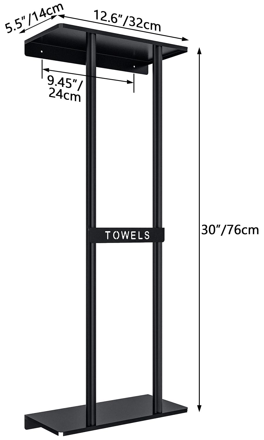 STWWO Bathroom Towel Storage Rack, Towel Racks for Bathroom Wall Mounted 30 inch with Shelf Can Holds 6 Large Towels, Wall Towel Rack for Rolled Towels, Black