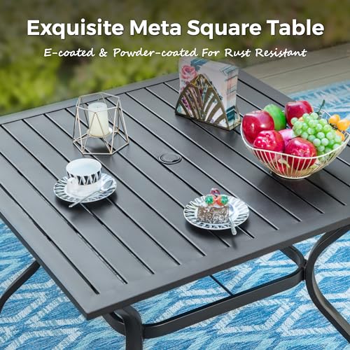 MIXPATIO Outdoor Patio Dining Set for 4, 37" Square Metal Table with 4 Cushioned Chairs, Indoor-Outdoor Table Set for Deck Porch Backyard Alfresco Dining