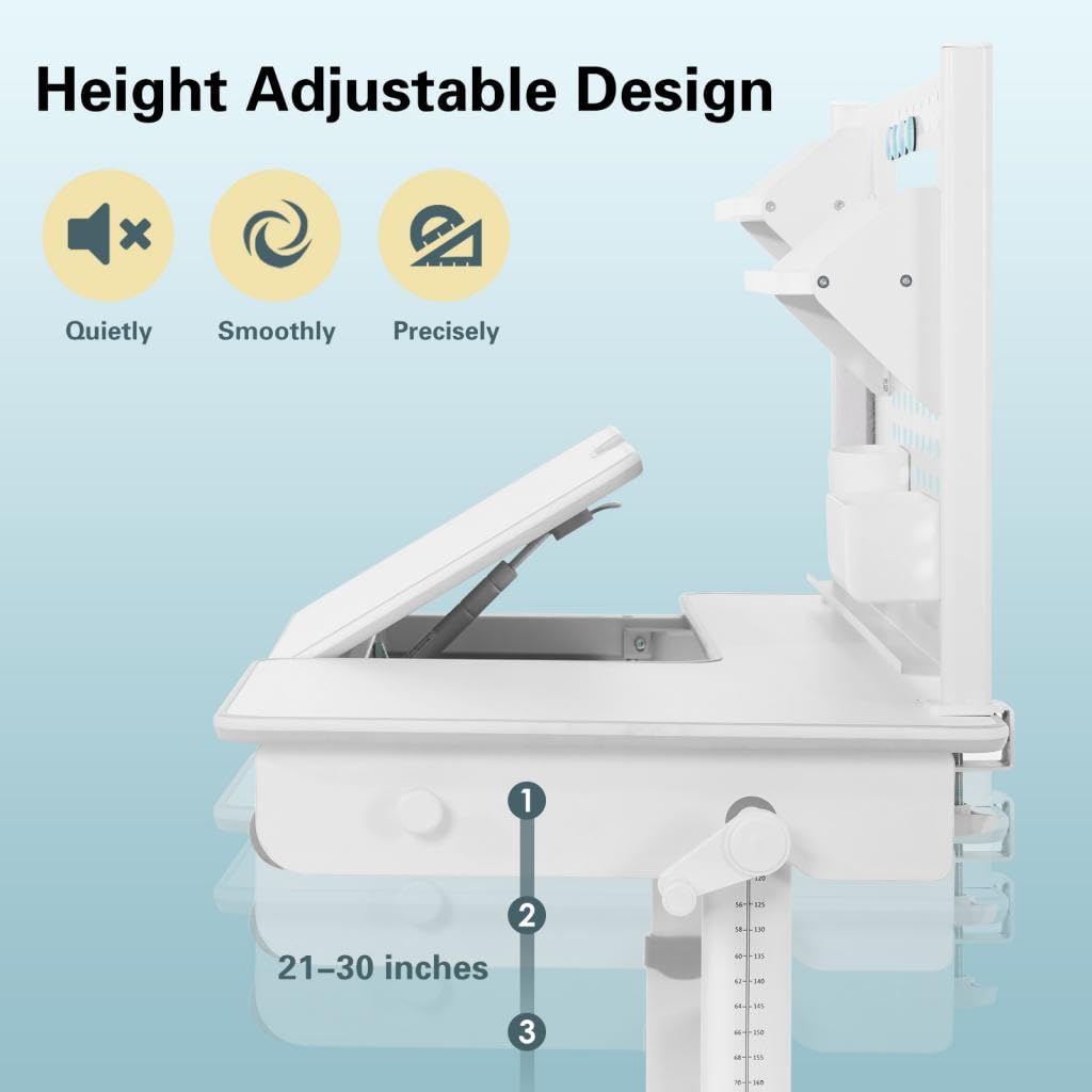 COSVALVE 47 inches Adjustable Kids Desk with Hutch, with Two Storage Drawer, LED Lamp, Tilt Desktop, Height Adjust for Home School Use,for Girls Boys (Grey) (Grey-1, Desk Only)