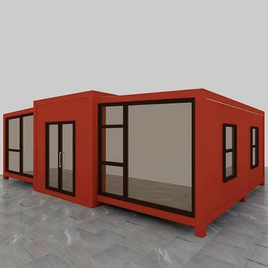 2 Bedroom 2 Bathroom Expandable Folding Mobile Tiny Home prefabricated with Large Windows and Door for Office/Hotel Booth for Sale (Red)
