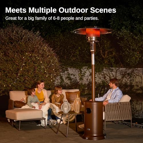 EAST OAK 48,000 BTU Patio Heater for Outdoor Use With Round Table Design, Double-Layer Stainless Steel Burner and Wheels, Outdoor Patio Heater for Home and Commercial, Bronze, 31.9" x 31.9" x 86.6"