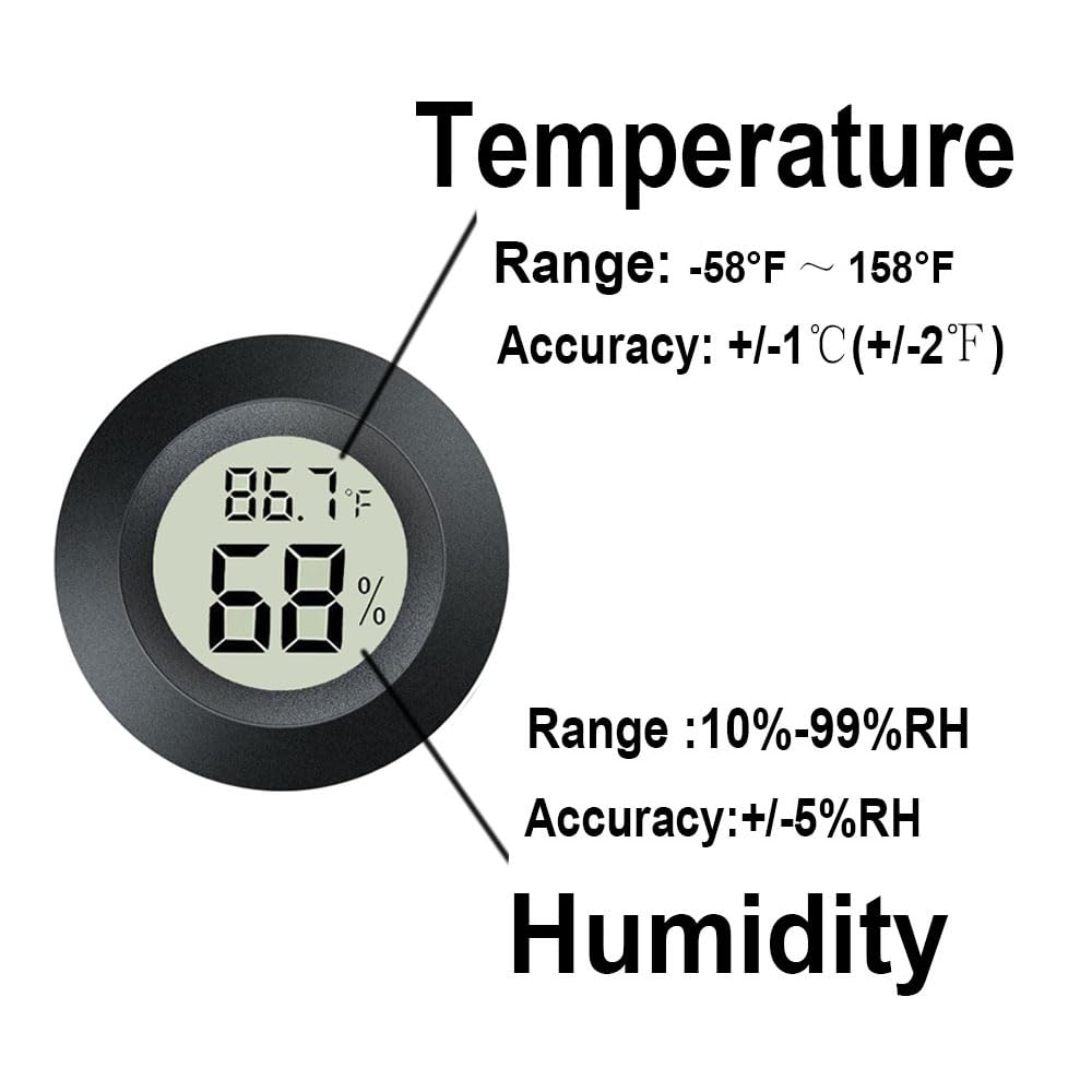 Meggsi 2 Pack Mini Digital Hygrometer Gauge Indoor Thermometer, LCD Monitor Temperature Outdoor Humidity Meter for Greenhouse Jars Incubators Guitar Case, Fahrenheit (℉) or Celsius(℃)