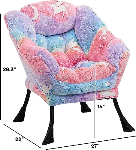 ALIMORDEN Kids Lazy Chair, Glow in The Dark Lovely Unicorn Patterns Toddler Chair, Steel Frame Leisure Sofa with Armrests, Super Soft and Comfy