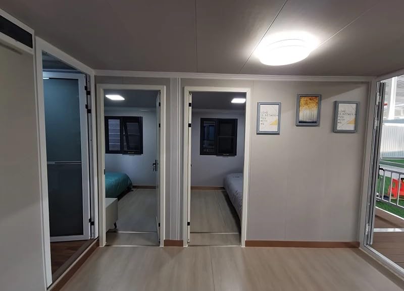 Portable Prefabricated House with Kitchen cabinets, 20 ft, Expandable, 2 bedrooms, 1 Kitchen, 1 Bathroom, Modern Home, Prefab House, with Lockable Doors and Windows