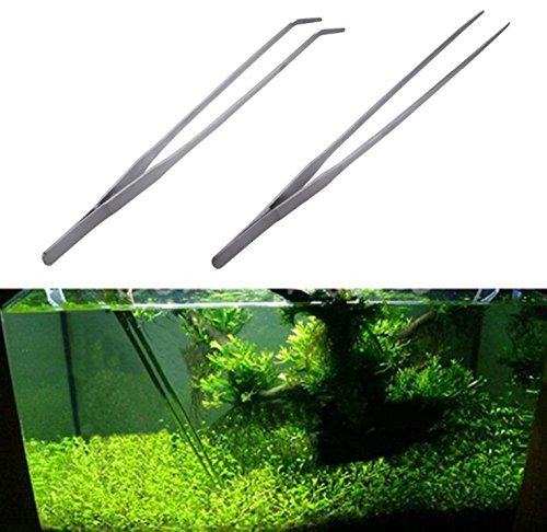 LGEGE 2pcs Long Handle Stainless Steel Straight and Curved Tweezers Nippers for Garden, Kitchen, Indoors and Outdoors