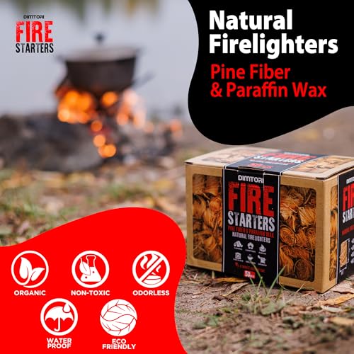 50 pcs Fire Starter for Indoor and Outdoor Use - Natural, Eco-Friendly Firelighter for Grills, Smokers, Fire Pits, Wood Stoves - Waterproof, All-Weather Charcoal Starter, Fire Starters for Campfires