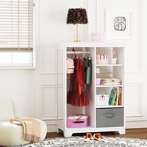 UTEX Kids Dress Up Storage with Full Length Mirror, Kids Armoire with 2 Storage Bins, Opening Hanging Costume Closet Wardrobe for Kids, Pretend Storage Closet Armoire Dresser for Kids Room