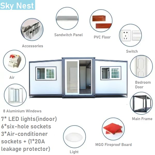 Portable Prefabricated Tiny Home 19x20ft, Foldable Container House to Live in for Adults, Office, Booth, Warehouse & Rental Income, Prefab Outdoor Storage Shed(with 2 Bedrooms & Restroom)