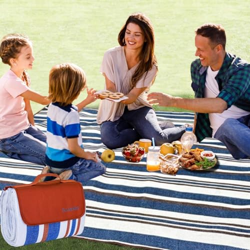 scuddles Extra Large Picnic Blankets Dual Layers Beach Blanket 60 X 60 Water-Resistant Outdoor Picnic Mat Spring Summer Blue and White Striped