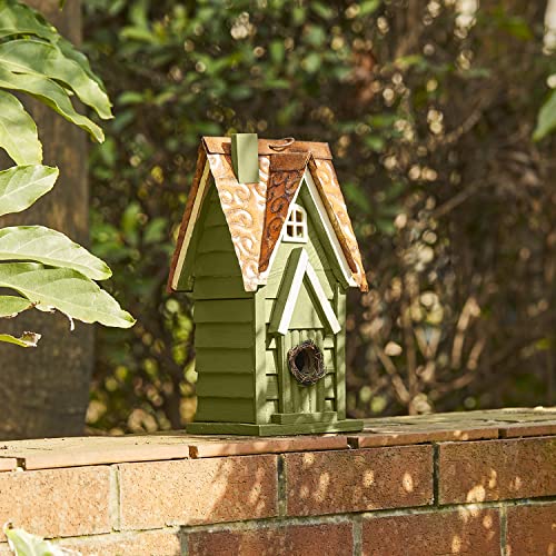 Glitzhome 12" H Green Hanging Distressed Solid Wood Garden Bird House Decoratvie Birdhouse