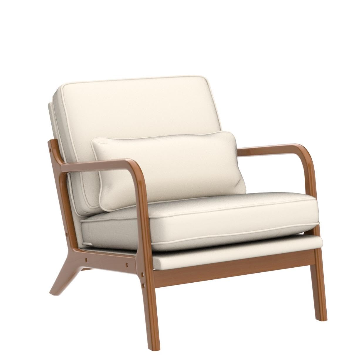 Karl home Accent Chair Mid-Century Modern Chair with Pillow Upholstered Lounge Arm Chair with Solid Wood Frame & Soft Cushion for Living Room, Bedroom, Belcony, Beige
