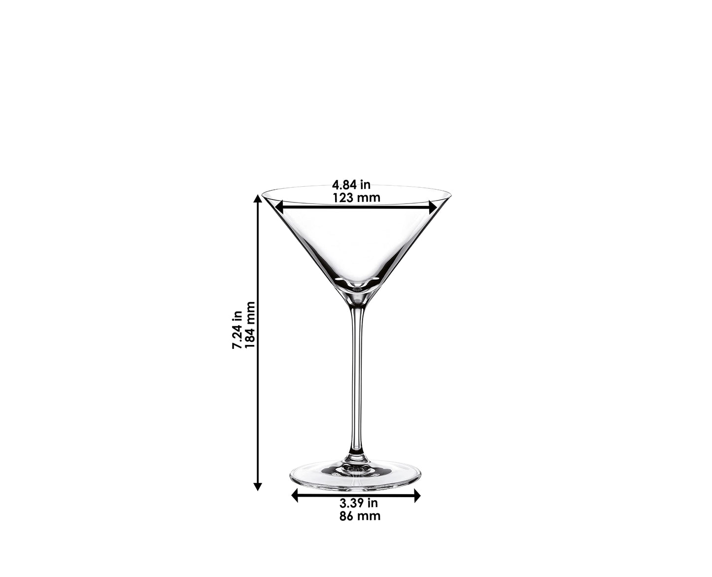 Riedel Vinum XL Martini Glasses (set of 2), Precision Blown Crystal Martini Glasses with Stem - Elegant Cocktail Glasses for Bar, 9.5oz, Machine Washable