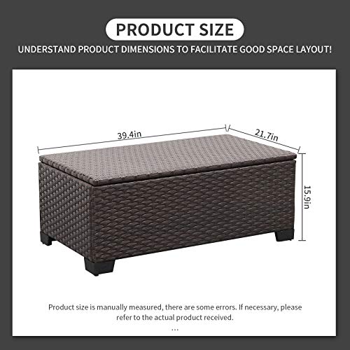 Rattaner Outdoor Storage Table Wicker Patio Coffee Table All-Weather Wicker Side Table with Waterproof Cover, Brown