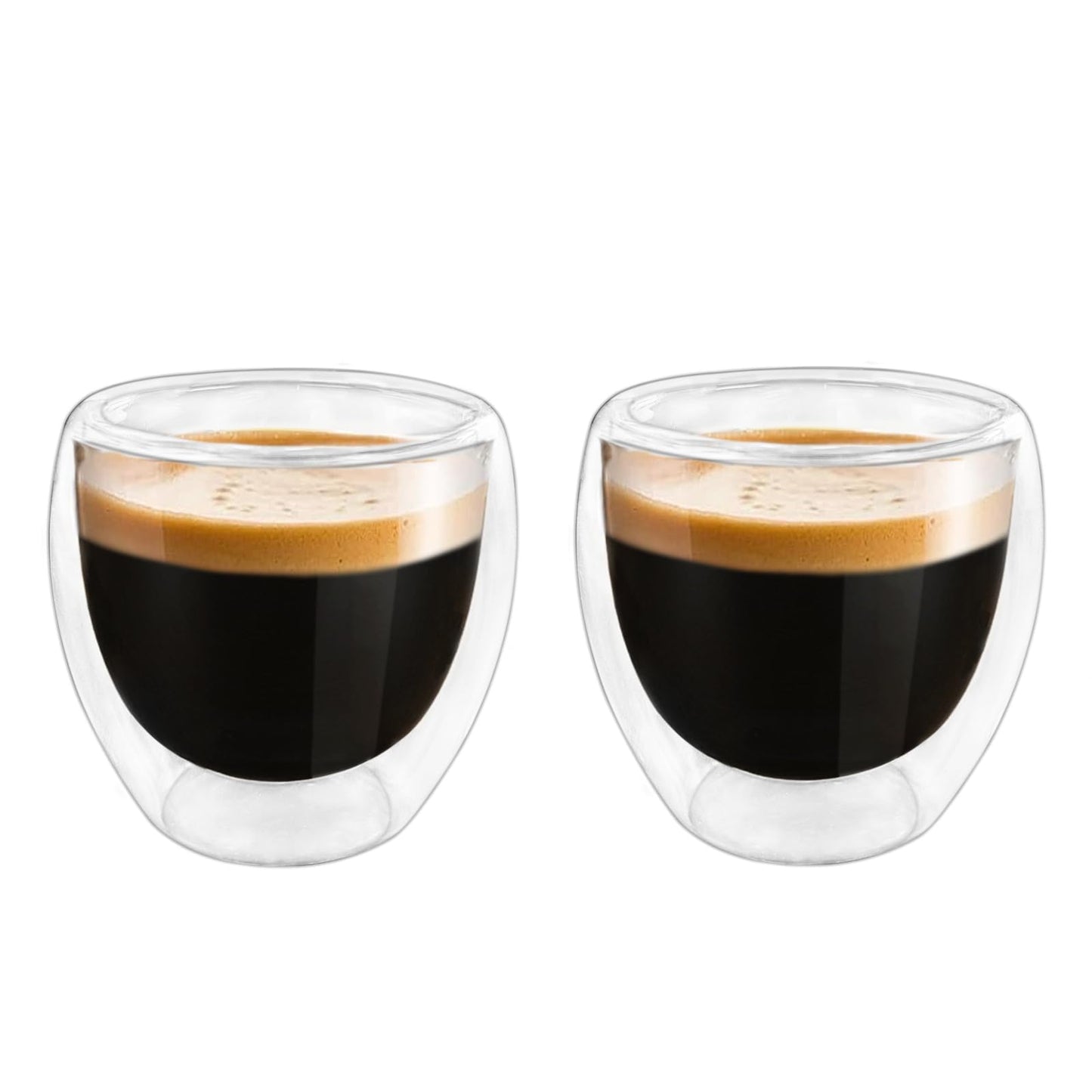 Double Wall Espresso Cups (Set of 2), 3 Ounce Glass Expresso Coffee Mugs Clear Espresso Shots Double Walled Insulated Small Demitasse Cups for Espresso Machine Italian Espresso Microwave Safe