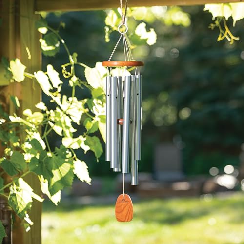 Woodstock Wind Chimes Original Amazing Grace Chime, Wind Chimes for Outside, Outdoor Decor for Your Patio, Porch, and Garden, Memorial and Sympathy Chime, Silver Chime, 24"