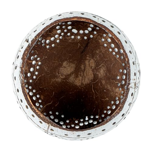 Restaurantware - Coco Casa 4 x 3.3 Inch Coconut Shell Candle Holders, 1 Reusable Tealight Candle Holders - Candle Not Included, Sun And Light Pattern, White Coconut Bowls For Candles, Handcrafted