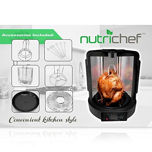 NutriChef Vertical Countertop Rotisserie Oven Roaster, Rotating Shawarma And Kebab Machine with Skewer and Rack, Basket Tower, Roasting Rack, Poultry Tower, Drip Tray, For Meat Chicken Turkey Lamb