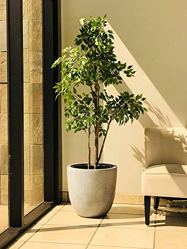 Kante 18 Inch Dia Round Concrete Planter, Indoor Outdoor Large Plant Pot with Drainage Hole and Rubber Plug for Home Patio Garden, Weathered Concrete