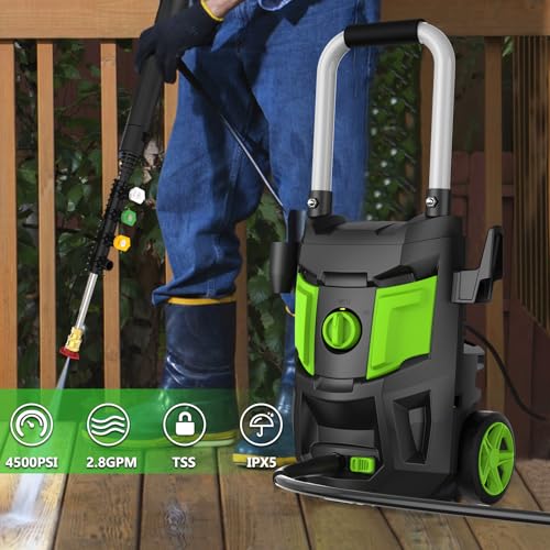 DECOKTOOL Electric Pressure Washer - 4500 PSI 2.8 GPM Electric Power Washer with 35FT Power Cord, 4 Different Nozzles, Soap Cannon for Car, Garden, Yard, House, Green