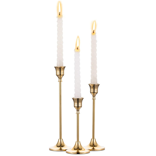 Candlestick Holders Taper Candle Holders, Set of 3 Candle Stick Holders Set, Brass Gold Candlestick Holder Set, Vintage Modern Decorative Centerpiece for Table Mantel Wedding Housewarming Gift