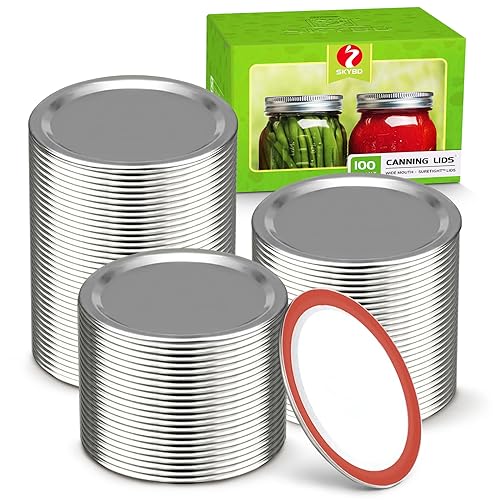 100-Count, WIDE Mouth Canning Lids for Ball, Kerr Jars - Split-Type Metal Mason Jar Lids for Canning - Food Grade Material, 100% Fit & Airtight for Wide Mouth Jars (86mm)