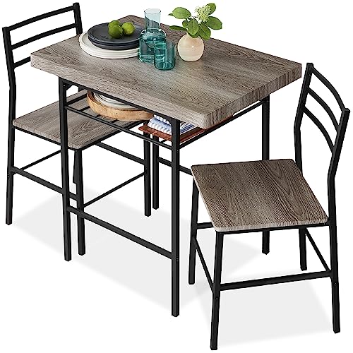 Best Choice Products 3-Piece Modern Dining Set, Space Saving Dinette for Kitchen, Dining Room, Small Space w/Steel Frame, Built-in Storage Rack - Gray