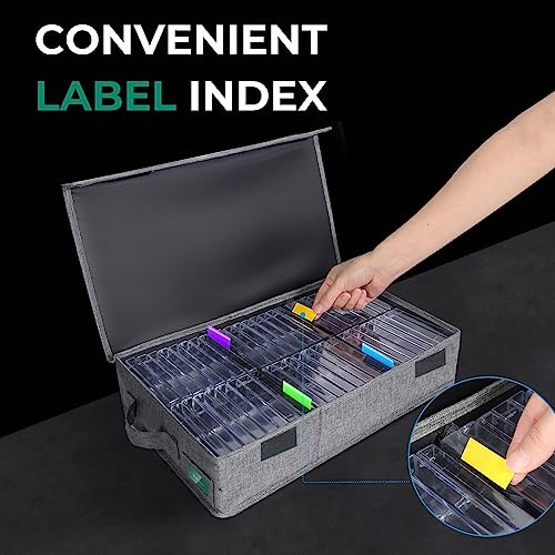 T WaveTree Cassette Tape Storage Box, Practical Cassette Tape Holder 16.34 x 9.25 x 3.54 Inch, Cassette Rack with Lids and Index Labels to store to 48 Cassette Tape Cases - Gray