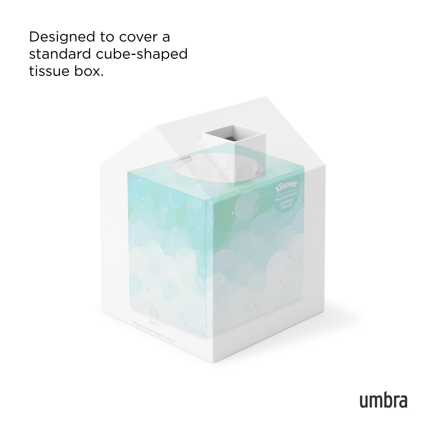 Umbra Casa Tissue Box Cover - Adorable House Shaped Square Tissue Box Holder for Bathroom, Bedroom or Office, White