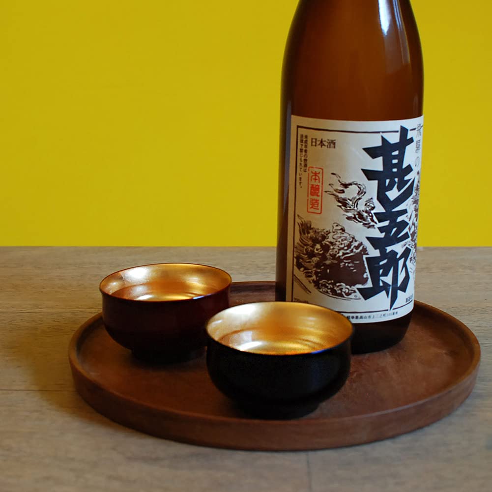 IPPINKA Japanese Traditional Lacquered Cup for Tea and Sake, Black x Gold, Made in Kyoto, Japan