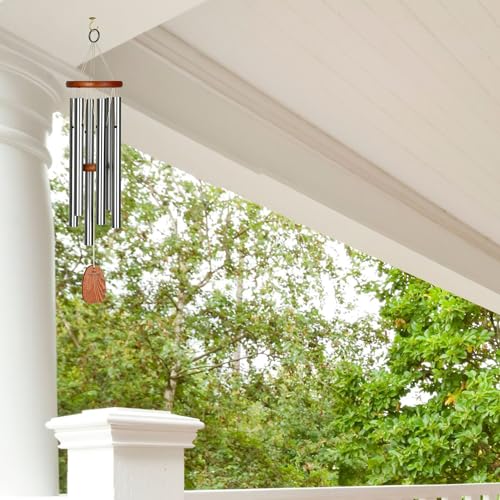 Woodstock Wind Chimes Original Amazing Grace Chime, Wind Chimes for Outside, Outdoor Decor for Your Patio, Porch, and Garden, Memorial and Sympathy Chime, Silver Chime, 24"