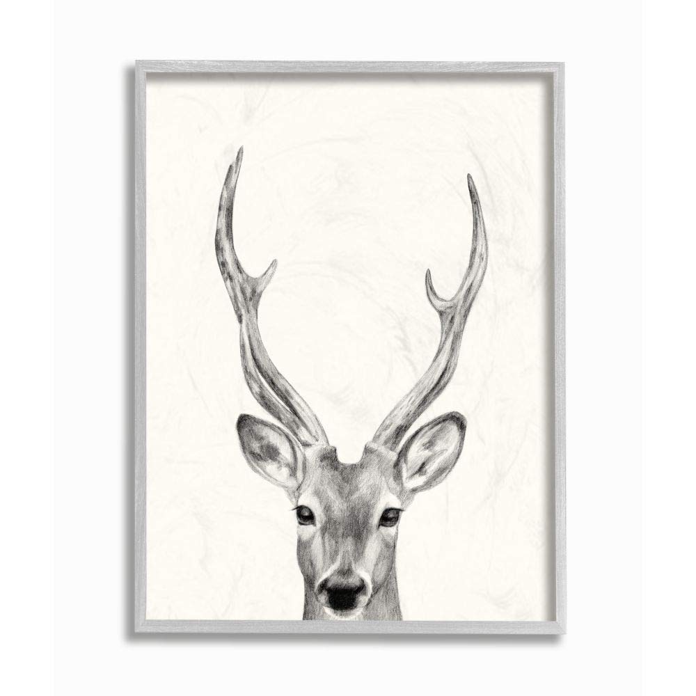 Stupell Industries Deer Portrait Drawing Design, Designed by Victoria Borges Wall Art, 11 x 1.5 x 14, Grey Framed