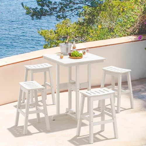 Homenjoy 37.5" H Outdoor Bar Table，HDPE Bar Height Table with Weather Resistant Top, Square Outdoor Patio Table, White