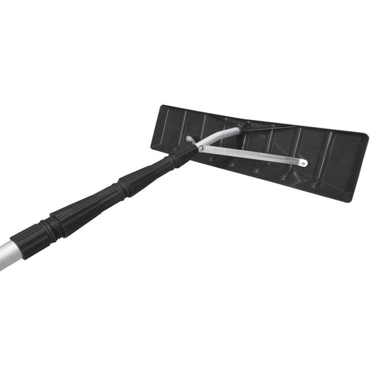 Telescoping Snow Roof Rake, Black, with 21-ft Extension Aluminum Handle, 24.8 in X 6 in Poly Blade Rooftop Snow Removal Tool