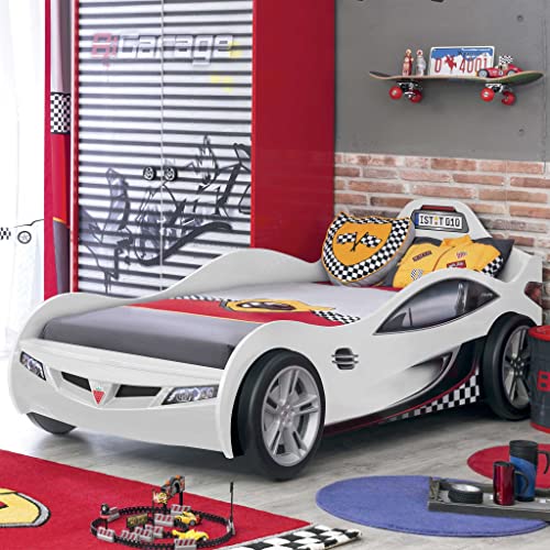 Cilek Kids Room Cup White Twin Race Car Bed,