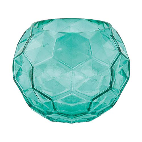 Teal Textured Glass Vase - Wide Brim - 6.5 Inch Diameter - Great for Centerpieces - Turquoise Decorative Home Decor